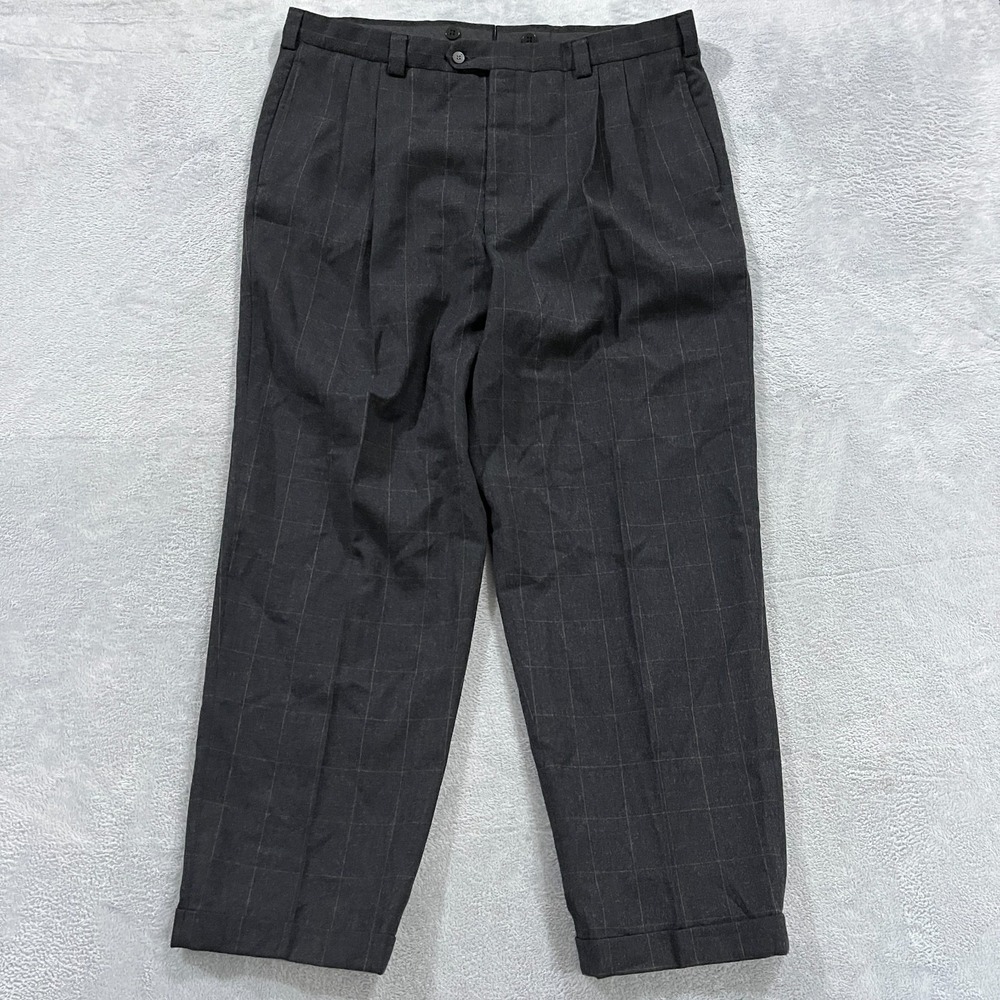 Vintage 90s Alexander Julian‎ 39x30 Flannel Wool Dress Suit Pants Wool Pleated